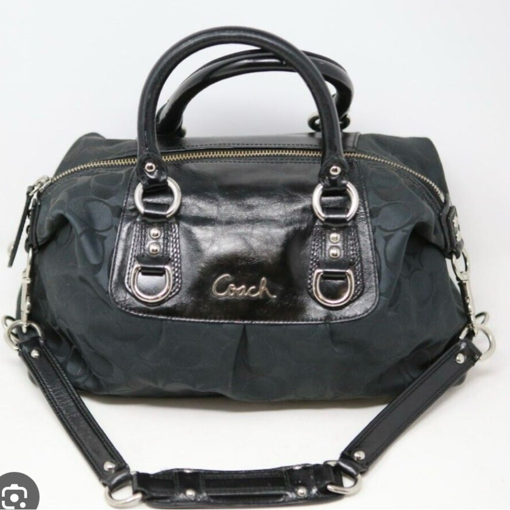 COACH ASHLEY SIGNATURE SATIN BLACK SATCHEL BAG